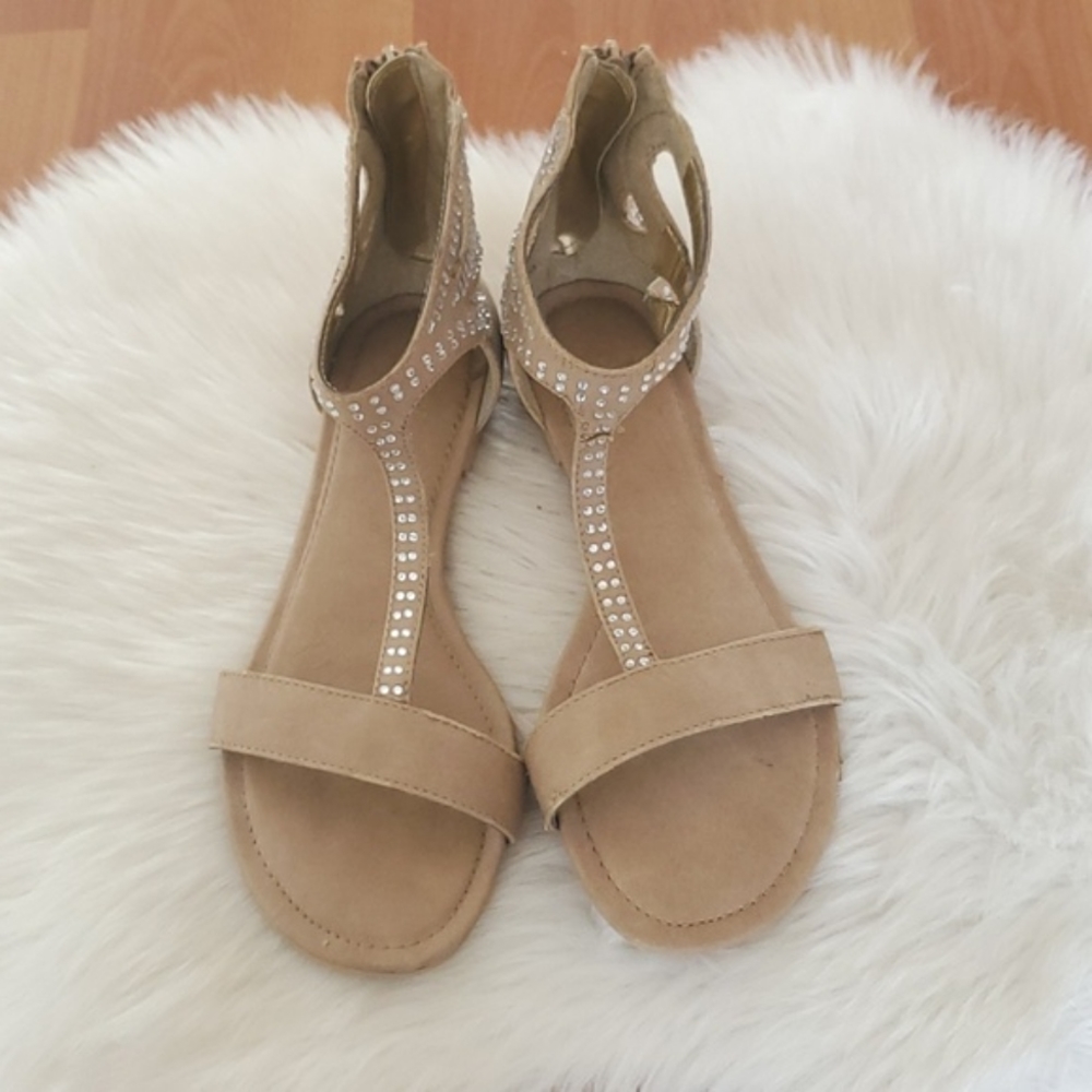 Worthington womens zip back taupe sandals sz 6